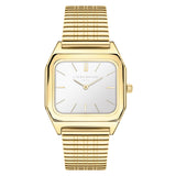 Das LIEBESKIND BERLIN Set - Golden Basic von Liebeskind Berlin ist eine elegante Damenuhr mit quadratischem Gehäuse, Metallarmband und schlichtem weißen Zifferblatt mit minimalistischen Stundenmarkierungen.