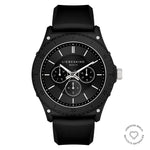 Liebeskind Berlin Armbanduhr mit schwarzem Zifferblatt, Multifunktionswerk, mattiertem, schwarzem Gehäuse und schwarzem Silikonband; Produktbild