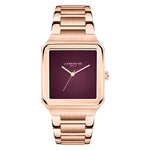 Liebeskind Berlin Armbanduhr mit rotem Zifferblatt, roségoldenem, quadratischem Gehäuse und roségoldenem Edelstahlband; Produktbild