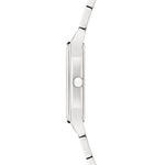 Seitenansicht der LIEBESKIND BERLIN Armbanduhr - The Basic Staple von Liebeskind Berlin. Das schlanke Design und das schlichte silberne Metallband sorgen für einen modernen Look.