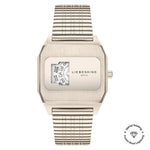 Die LIEBESKIND BERLIN Armbanduhr - Vinyl Vision von Liebeskind Berlin verfügt über ein rechteckiges Zifferblatt, eine drehbare Ziffernanzeige und ein elegantes Roségold-Finish - eine Edelstahl-Damenuhr, die zu jedem Anlass passt.
