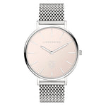 Die LIEBESKIND BERLIN Armbanduhr - Keep Loving überzeugt mit Edelstahlgehäuse, silbernem Milanaisearmband und zart rosafarbenem Zifferblatt mit minimalistischen Stundenmarkierungen ohne Zahlen.
