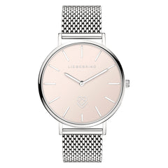 Die LIEBESKIND BERLIN Armbanduhr - Keep Loving überzeugt mit Edelstahlgehäuse, silbernem Milanaisearmband und zart rosafarbenem Zifferblatt mit minimalistischen Stundenmarkierungen ohne Zahlen.