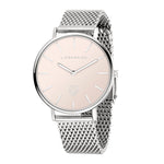 Die LIEBESKIND BERLIN Armbanduhr - Keep Loving für Damen besticht durch ihr minimalistisches Design mit elegantem Milanaisearmband aus Edelstahl, zartem pinken Zifferblatt und silbernen Indizes.