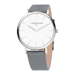 Die LIEBESKIND BERLIN Armbanduhr - The Modern Must-Have von Liebeskind Berlin überzeugt mit weißem Zifferblatt, silbernen Stundenmarkierungen und grauem Echtlederarmband - eine stilvolle Uhr für jedes Outfit.