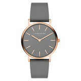 LIEBESKIND BERLIN Armbanduhr - Das moderne Must-Have: Minimalistische graue Uhr mit goldenen Akzenten, Echtleder-Armband und Liebeskind Berlin Logo auf dem Zifferblatt.
