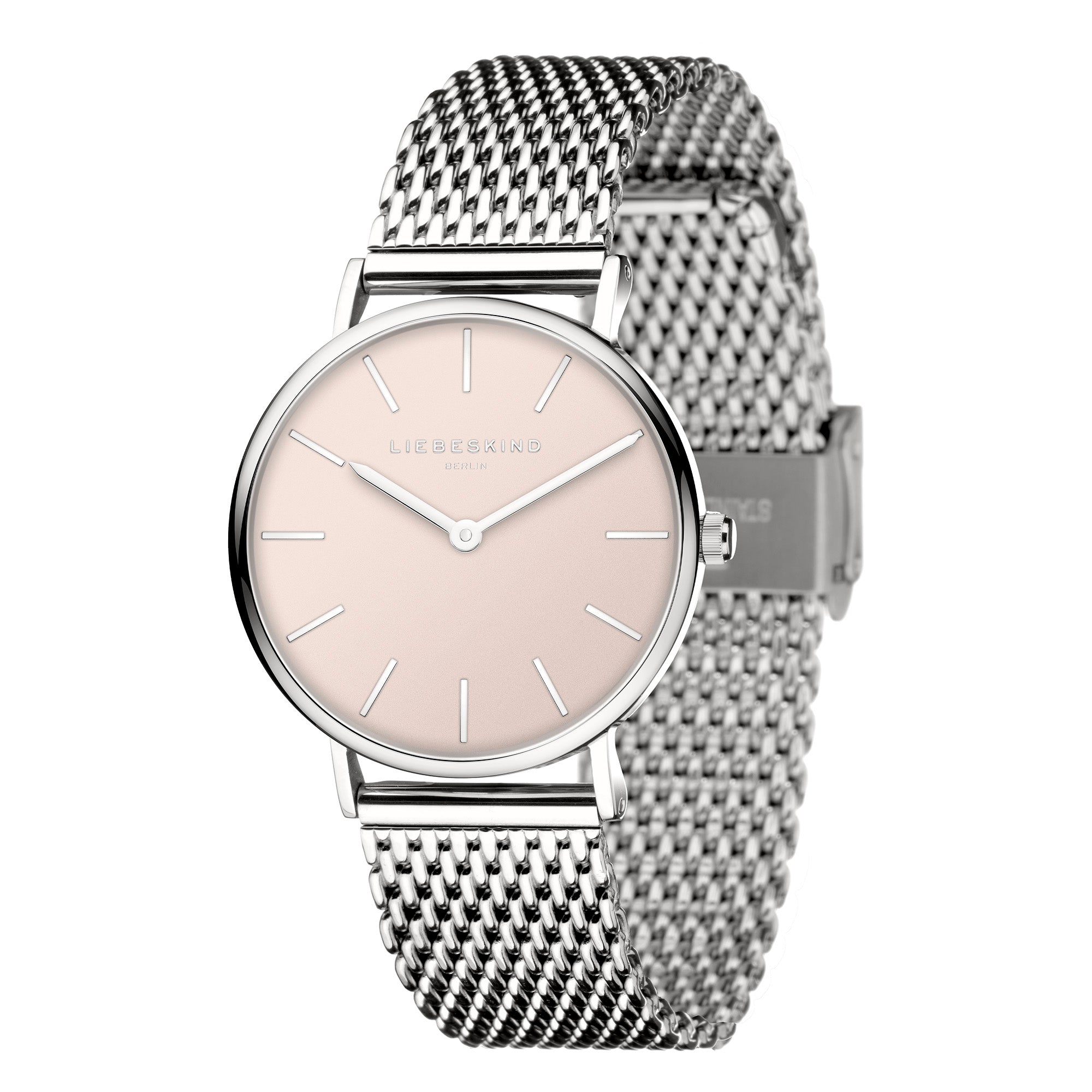 Die LIEBESKIND BERLIN Armbanduhr - Color Up von Liebeskind Berlin besticht durch ein silbernes Meshband und ein rundes, beiges Zifferblatt mit silbernen Markierungen - inspiriert vom minimalistischen skandinavischen Design.