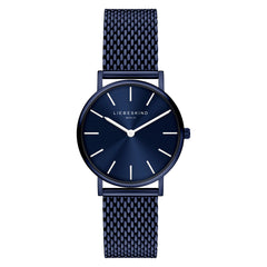 Die LIEBESKIND BERLIN Armbanduhr - Color Up von Liebeskind Berlin ist eine minimalistische marineblaue Edelstahluhr mit Mesh-Band und klaren weißen Indexen, inspiriert von skandinavischem Design.