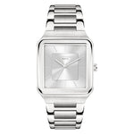 The LIEBESKIND BERLIN Armbanduhr – The Square Minimalist is a silver, square-faced Damenuhr with a metal link band, minimalist silver markers, and the brand name on the dial. Its Edelstahlgehäuse offers a modern, sleek look.