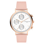 Die LIEBESKIND BERLIN Armbanduhr - The Multi-Function von Liebeskind Berlin ist eine schicke Uhr in Roségold und Weiß mit rosafarbenem Band und zwei Hilfszifferblättern, die sie zu einem stilvollen Accessoire für jedes Outfit macht.
