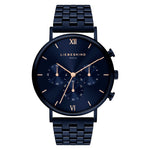 Die LIEBESKIND BERLIN Armbanduhr - Modern Chronograph von Liebeskind Berlin besticht durch ihr schlichtes schwarzes Design mit goldenen Details, Chronographen-Zifferblättern und einem stylischen Metallgliederband.