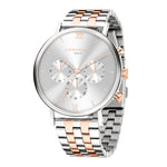 Die LIEBESKIND BERLIN Armbanduhr - Modern Chronograph von Liebeskind Berlin verfügt über ein silbernes und roségoldenes Design, drei Hilfszifferblätter, Chronograph Damen Funktion und ein elegantes Edelstahlarmband.