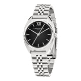 Die LIEBESKIND BERLIN Armbanduhr - The Colorful Classic Must-Have von Liebeskind Berlin ist mit einem silbernen Metallband, einem schwarzen Zifferblatt und der römischen Ziffer XII zeitlos stilvoll.