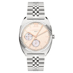 Die LIEBESKIND BERLIN Armbanduhr - The Colorful Multifunction von Liebeskind Berlin hat ein silbernes Gehäuse, ein rosafarbenes Zifferblatt mit zwei Hilfszifferblättern und ein schlankes Edelstahlarmband - ideal für den eleganten Alltag.