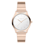Die LIEBESKIND BERLIN Armbanduhr - The Round Staple von Liebeskind Berlin ist eine roségoldene Damenuhr mit weißem, minimalistischem Zifferblatt, schlanken Indexen und wasserfestem Design - ideal für den modernen Alltag.