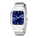 Die LIEBESKIND BERLIN Armbanduhr - The Modern Staple besticht durch ihr silbernes Metalldesign mit rechteckigem, blauem Zifferblatt und silbernen Stundenmarkierungen und verleiht jedem Outfit einen eleganten, edlen Touch.