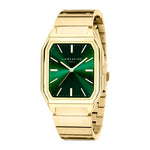 Die LIEBESKIND BERLIN Armbanduhr - The Modern Staple von Liebeskind Berlin hat ein goldenes, rechteckiges Gehäuse, ein grünes Zifferblatt und silberne Indexe für einen modernen, eleganten Look.