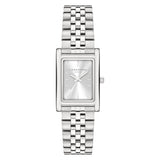 Die LIEBESKIND BERLIN Armbanduhr - Small Retro verfügt über ein silbernes, rechteckiges Edelstahlgehäuse, ein minimalistisches Zifferblatt und ein elegantes Metallgliederband von Liebeskind Berlin für einen zeitlosen, retro-inspirierten Look.