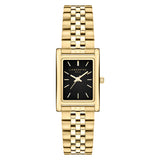 Die LIEBESKIND BERLIN Armbanduhr - Small Retro besticht mit rechteckigem Edelstahlgehäuse, schwarzem Zifferblatt und edlem Gliederarmband.