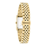 Die LIEBESKIND BERLIN Armbanduhr - Small Retro von Liebeskind Berlin hat ein goldenes, rechteckiges Zifferblatt und ein gekoppeltes Metallband, das von hinten und von der Seite zu sehen ist - eine raffinierte Damenuhr im zeitlosen Retro-Stil.