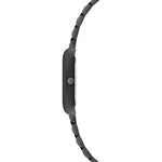 Seitenansicht der LIEBESKIND BERLIN Armbanduhr - Small Retro von Liebeskind Berlin, mit schwarzem Design, rundem Knopf und Metallgliederband.