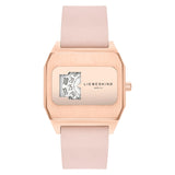 Die LIEBESKIND BERLIN Armbanduhr - Jump Hour von Liebeskind Berlin verfügt über ein quadratisches Gehäuse aus Roségold, ein rosafarbenes Armband und eine drehbare Ziffernanzeige im 70er-Jahre-Retro-Look, die Ihrem Stil Vintage-Charme verleiht.