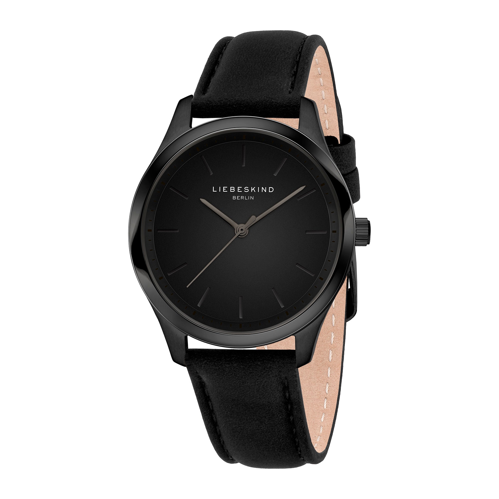 Die LIEBESKIND BERLIN Armbanduhr - Round Staple Leather von Liebeskind Berlin bietet ein elegantes schwarzes Lederarmband und ein minimalistisches schwarzes Zifferblatt, das modernes Design für einen zeitgenössischen Look bietet.