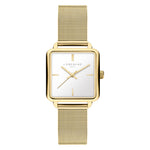 Die LIEBESKIND BERLIN Armbanduhr - Modern Mesh überzeugt mit quadratischem Gehäuse in Gold, Edelstahl-Mesharmband, weißem Zifferblatt und dezenten Stundenmarkierungen. Von Liebeskind Berlin.