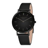 LIEBESKIND BERLIN Damenarmbanduhr im All-Black-Look mit schwarzem Gehäuse, schwarzem Zifferblatt und Lederarmband.