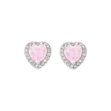 Amen Ohrringe - The Pink Heart von Amen: Ohrringe in Herzform mit rosa Edelsteinen und kleinen Kristallen, gefertigt aus 925er Sterlingsilber, auf weißem Hintergrund.