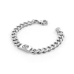 Philipp Plein Armband PP Tag – silbernes Herren Panzerarmband aus Edelstahl mit Gravur-Plakette und Hexagon PP Logo