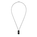 Philipp Plein Halskette Plein Black Tag – silberne Herren Kette aus Edelstahl mit schwarzem Dog-Tag-Anhänger und PP Logo