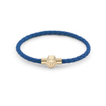 Philipp Plein Herren Lederarmband Blau – geflochtenes Lederarmband mit vergoldeter Hexagon-Schließe und PP Logo