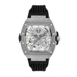 Philipp Plein The Skeleton Automatic Armbanduhr mit schwarzem Silikonarmband und offenem Skeleton-Zifferblatt