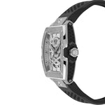 Philipp Plein The Skeleton Automatic Armbanduhr mit Skeleton-Zifferblatt und schwarzem Armband in Seitenansicht