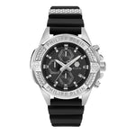Philipp Plein The Skull Armbanduhr mit schwarzem Zifferblatt, silbernem Gehäuse und schwarzem Armband