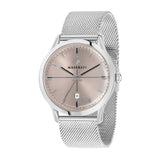 Maserati Armbanduhr mit silbernem Zifferblatt mit Guilloche-Verziehrung, silbernem Gehäuse und silbernem Meshband Produktbild