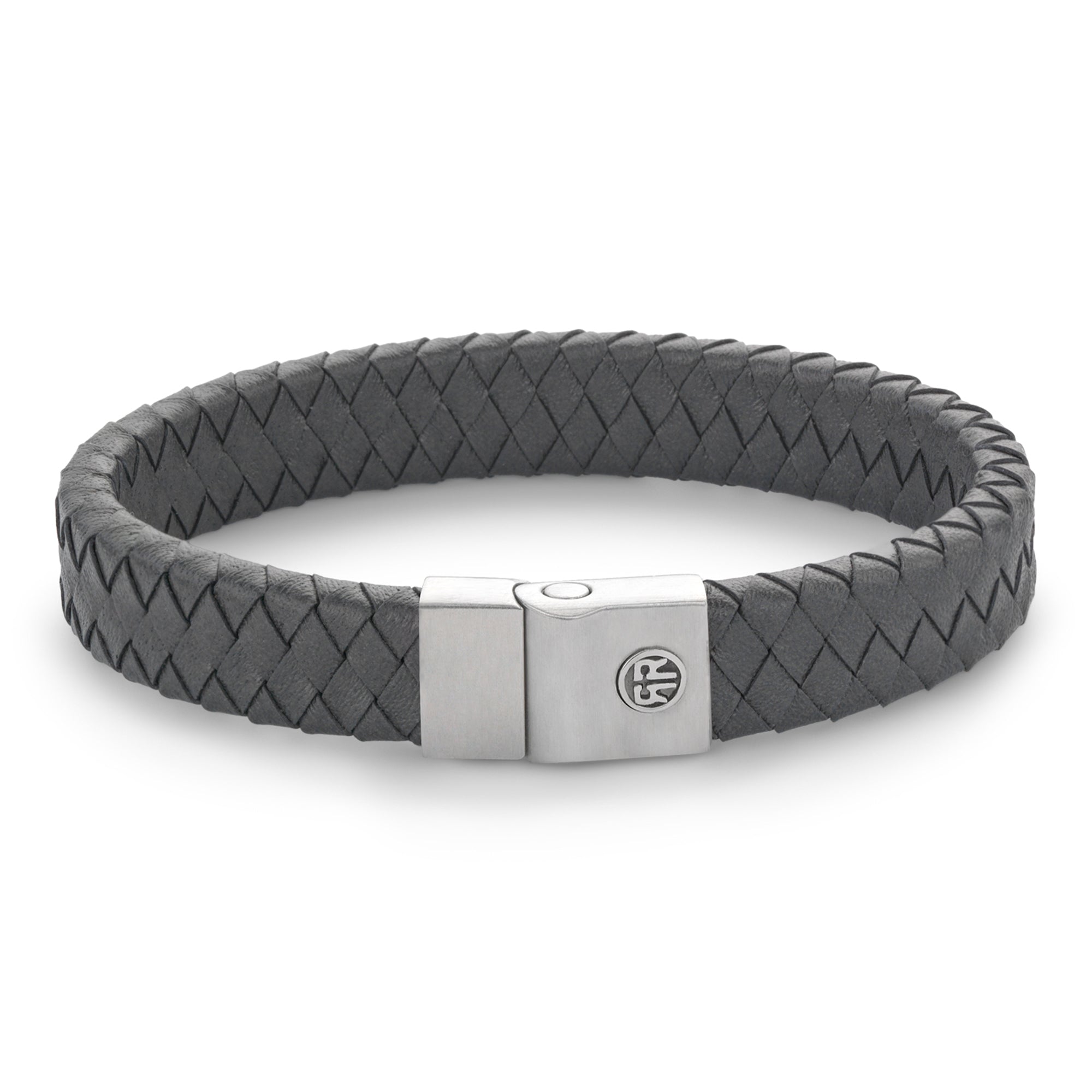 Rebel & Rose Armband bestehend aus einem breiten, geflochtenen, grauen Lederband; Größe 190, Produktbild