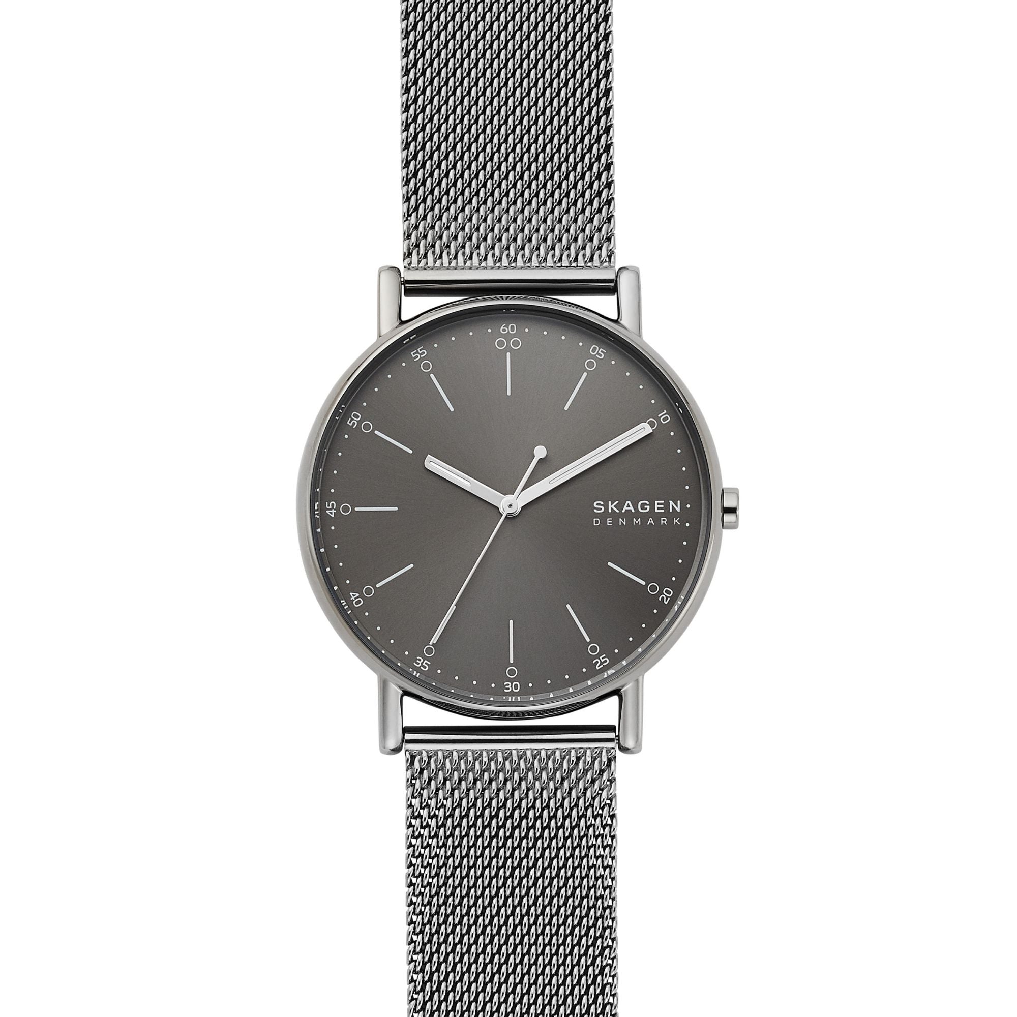 Skagen Armbanduhr mit grauem Sunray-Ziffernblatt, grauem Gehäuse und grauem Edelstahlband Produktbild