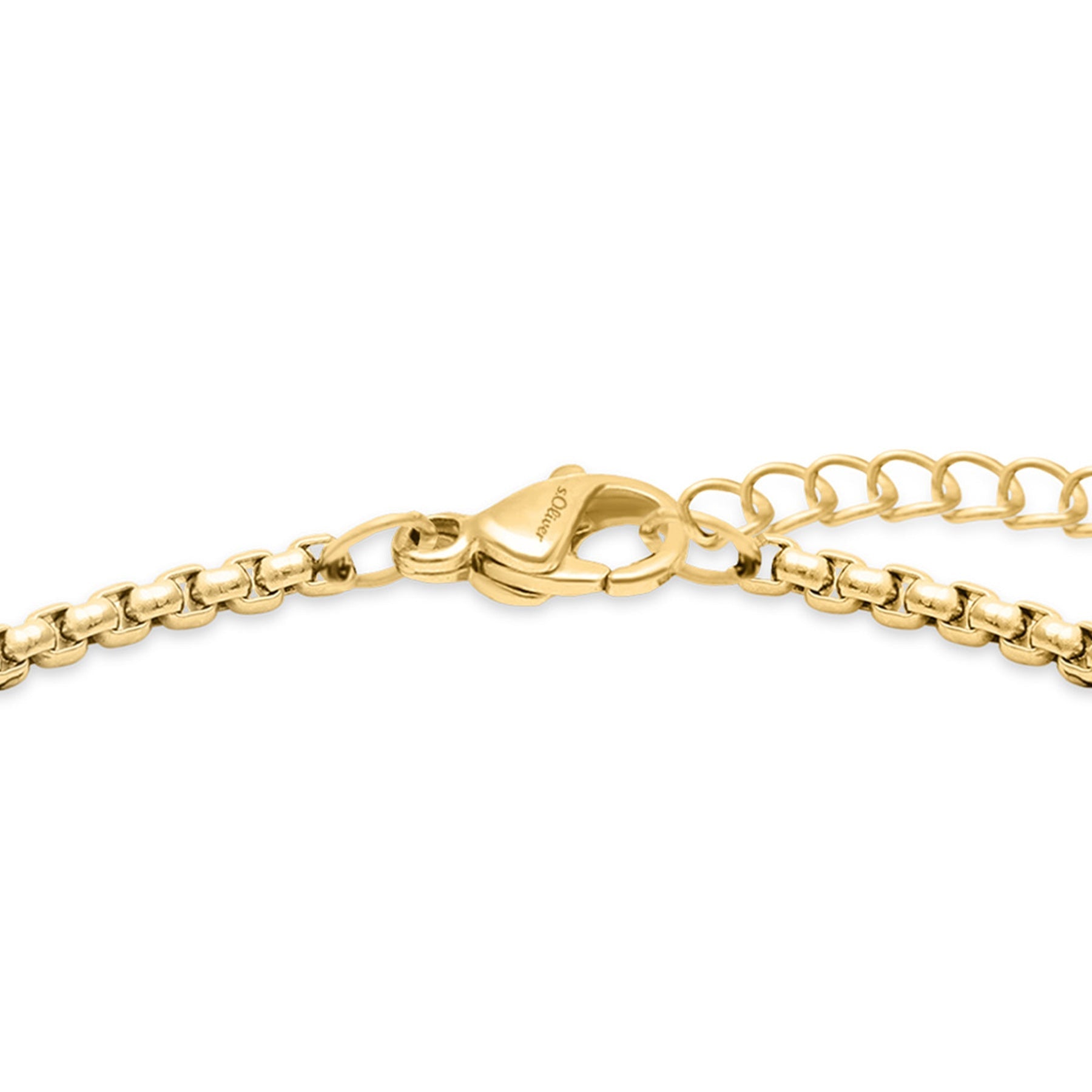 Detailansicht des s.Oliver Armbands Knots mit goldfarbenem Karabinerverschluss und verstellbarer Verlängerungskette.