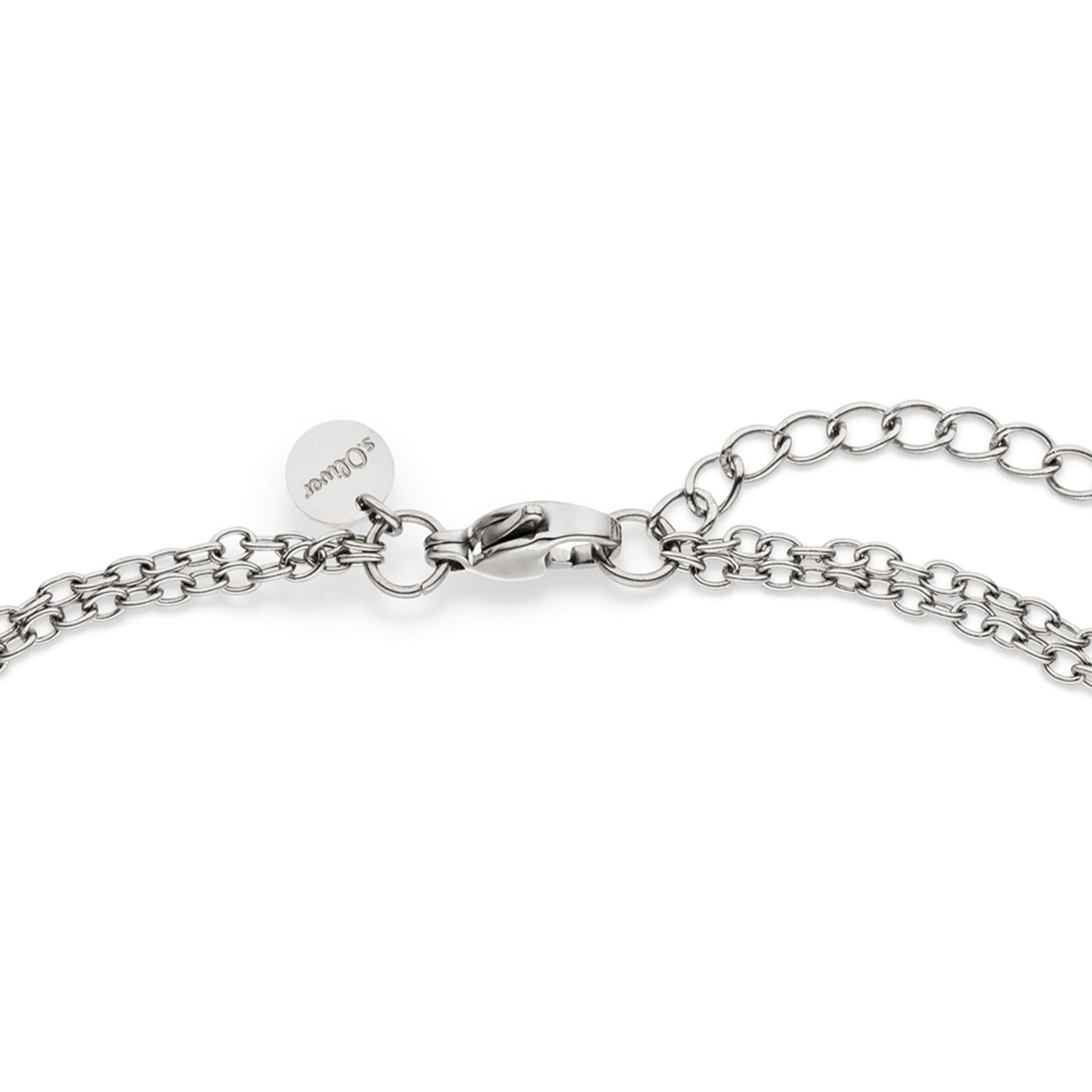 s.Oliver Infinity Beads Fußkette in Silberoptik mit mehrreihigem Design, Karabinerverschluss und verstellbarem Verlängerungskettchen.