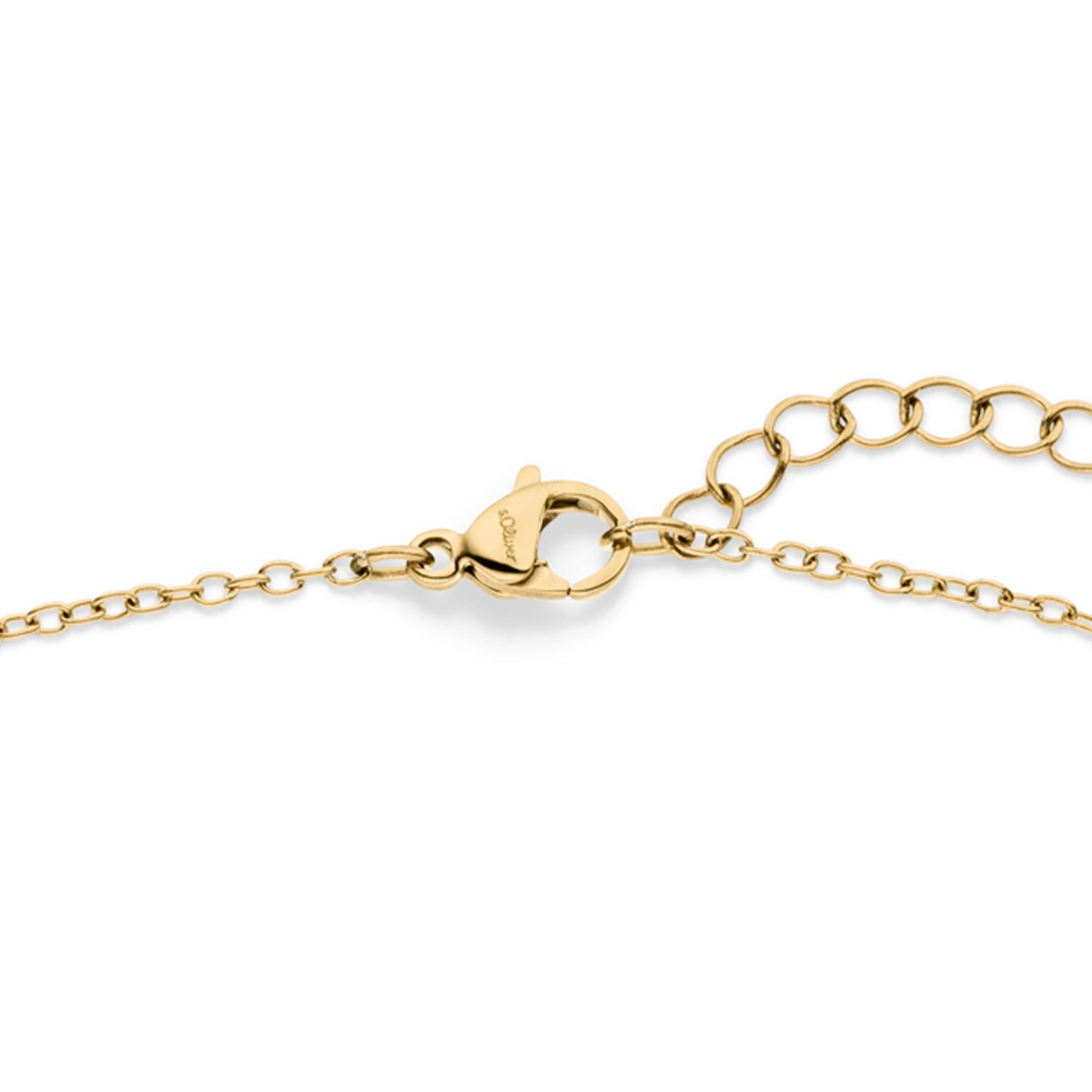 Goldfarbene s.Oliver Tiny Hearts Fußkette mit Karabinerverschluss und verstellbarem Verlängerungskettchen.
