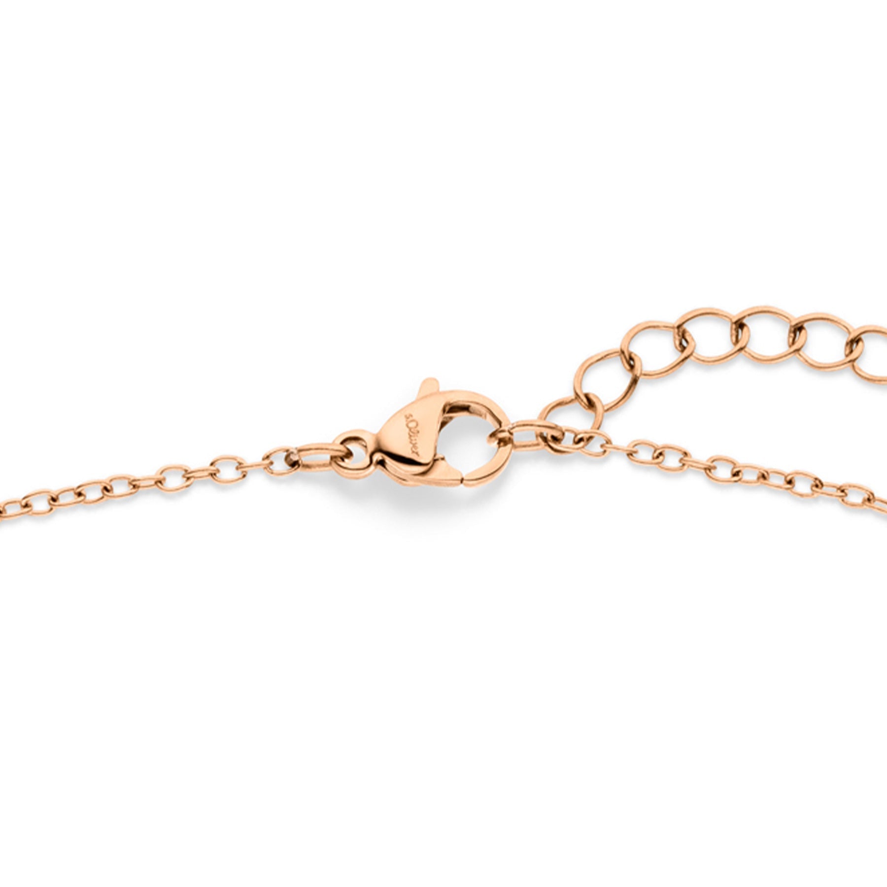 Roségoldfarbene s.Oliver Tiny Hearts Fußkette mit Karabinerverschluss und verstellbarem Verlängerungskettchen.