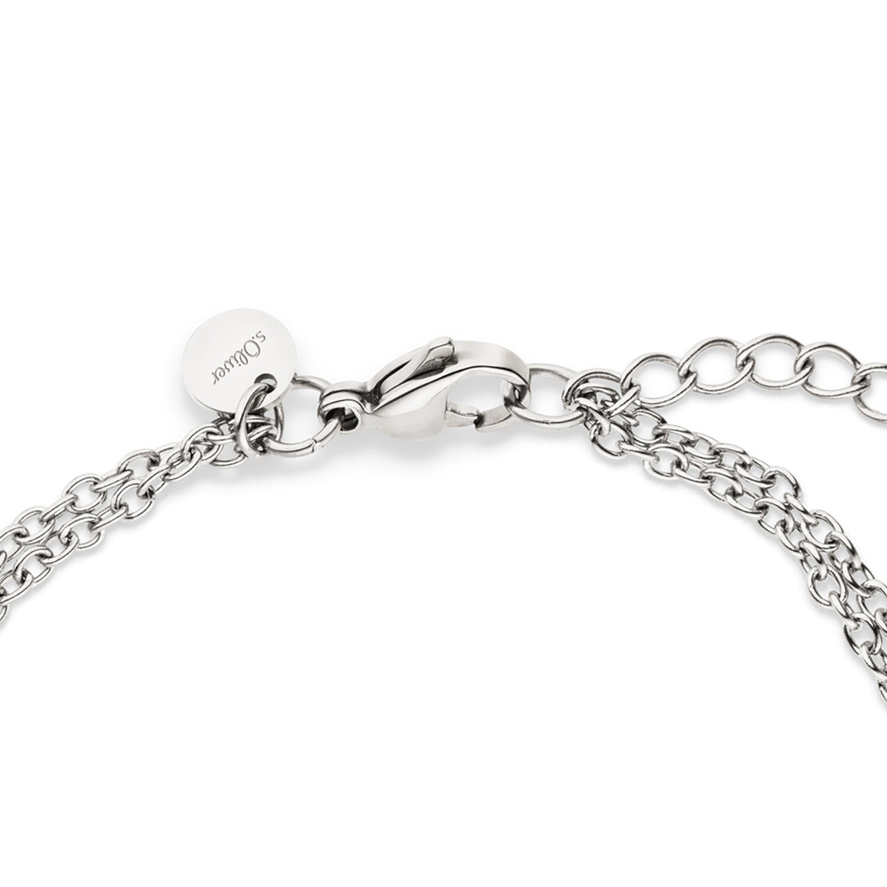 Detailansicht des Verschlusses am s.Oliver Infinity Beads Armband mit zweireihiger Kette und Verlängerungskettchen.