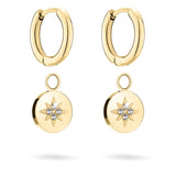 Tamaris Creole - Die funkelnden Sterne: Elegante goldene Creolen mit runden Starburst-Anhängern, die jeweils mit einem diamantenähnlichen Stein in der Mitte besetzt sind - perfekt, um jedem Look Tamaris-Raffinesse zu verleihen.
