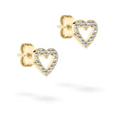 Tamaris Ohrstecker: Goldfarbene Ohrstecker in Herzform mit Diamantbesatz von Tamaris auf weißem Hintergrund.