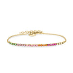 Das Tamaris Armband - The Rainbow Sparkling Beads von Tamaris besteht aus bunten Glasperlen in einem Farbverlaufsmuster, ideal für trendige Lagenlooks. Auf weißem Hintergrund abgebildet.