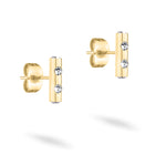 Tamaris Ohrstecker - Tiny Tubes: Stilvolle, zylindrische Ohrstecker der Marke Tamaris mit je zwei funkelnden Glassteinen auf weißem Hintergrund präsentiert.
