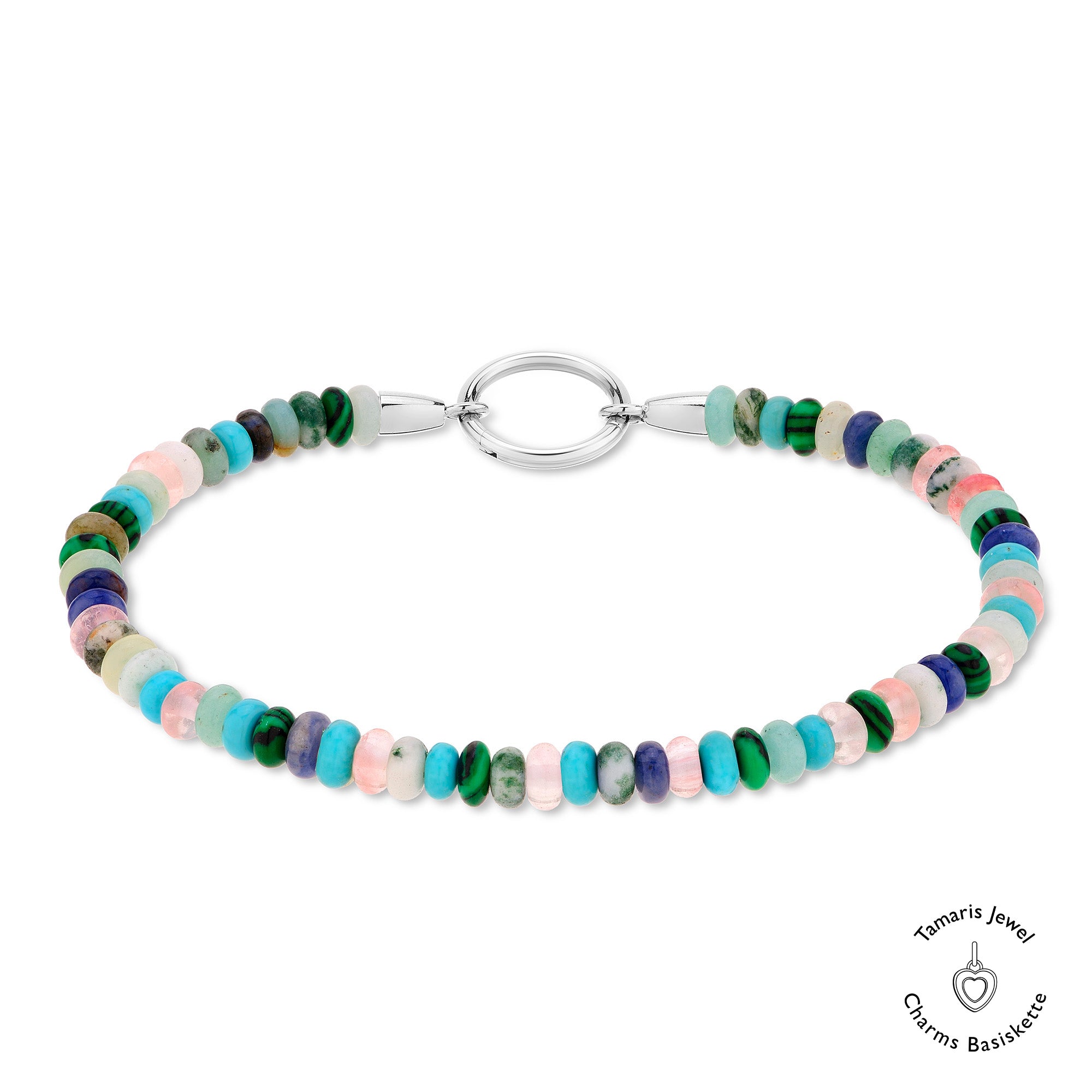 Tamaris Armband - All About Beads: Buntes Perlenarmband von Tamaris mit silberner Schließe, abgebildet auf weißem Hintergrund.