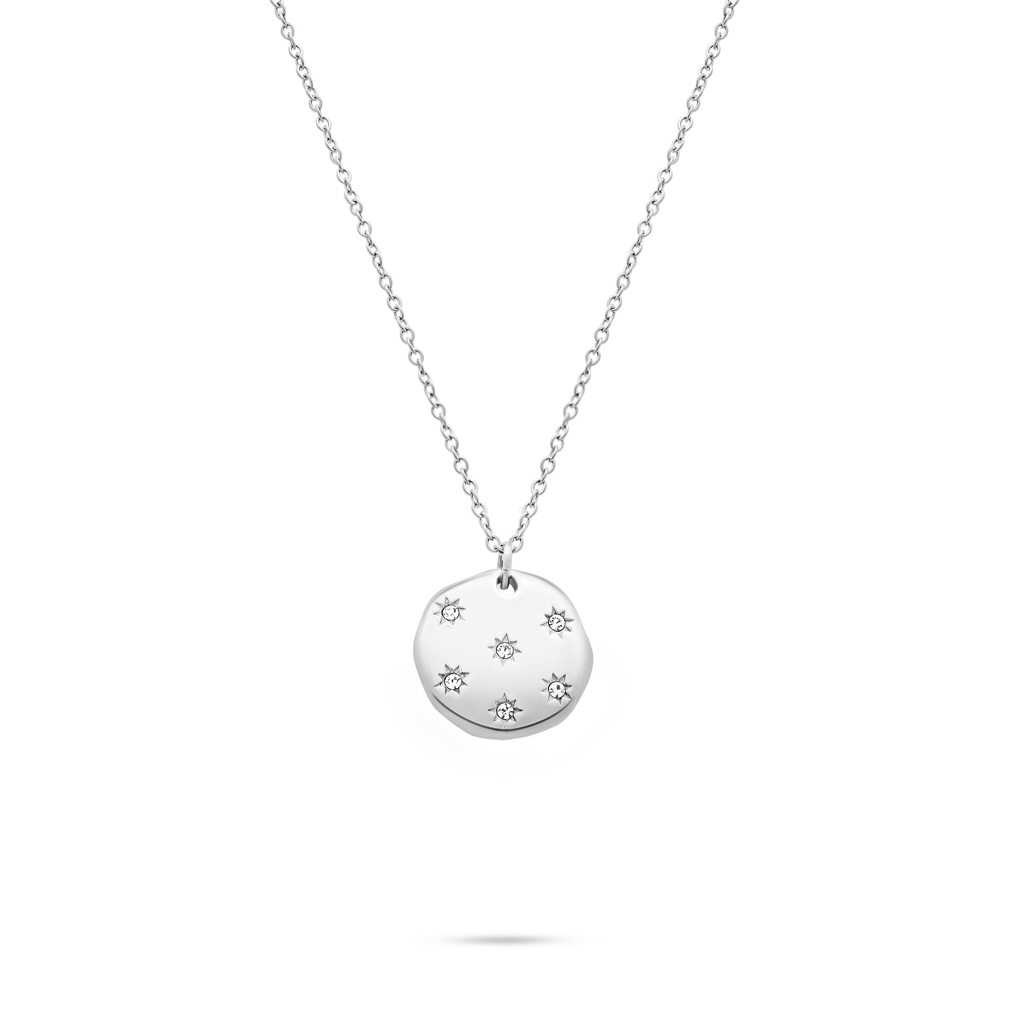 Die Tamaris Halskette - Little Twinkle: Silberne Damenkette mit rundem Anhänger, dekoriert mit Sternmotiven und Zirkoniasteinen - ein elegantes Schmuckstück von Tamaris.